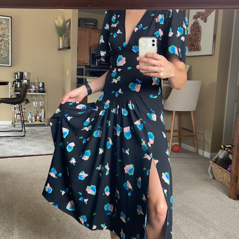 NWT TOPSHOP spot angel sleeve midi dress size 4